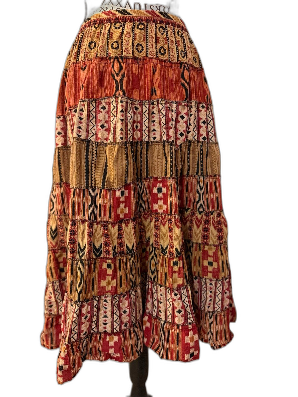 Sacred Threads Boho Tribal Eclectic Patchwork Tiered Maxi Skirt